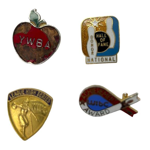 Lot 12 Vintage Bowling Award Lapel Pins WWBA 200, Atomic Vinyard 200, League Hi - Picture 5 of 7